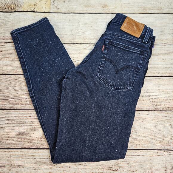 Levi’s PREMIUM Wedgie Straight Button Fly BIG E jeans Size 24 Blue Spotted - Picture 1 of 9